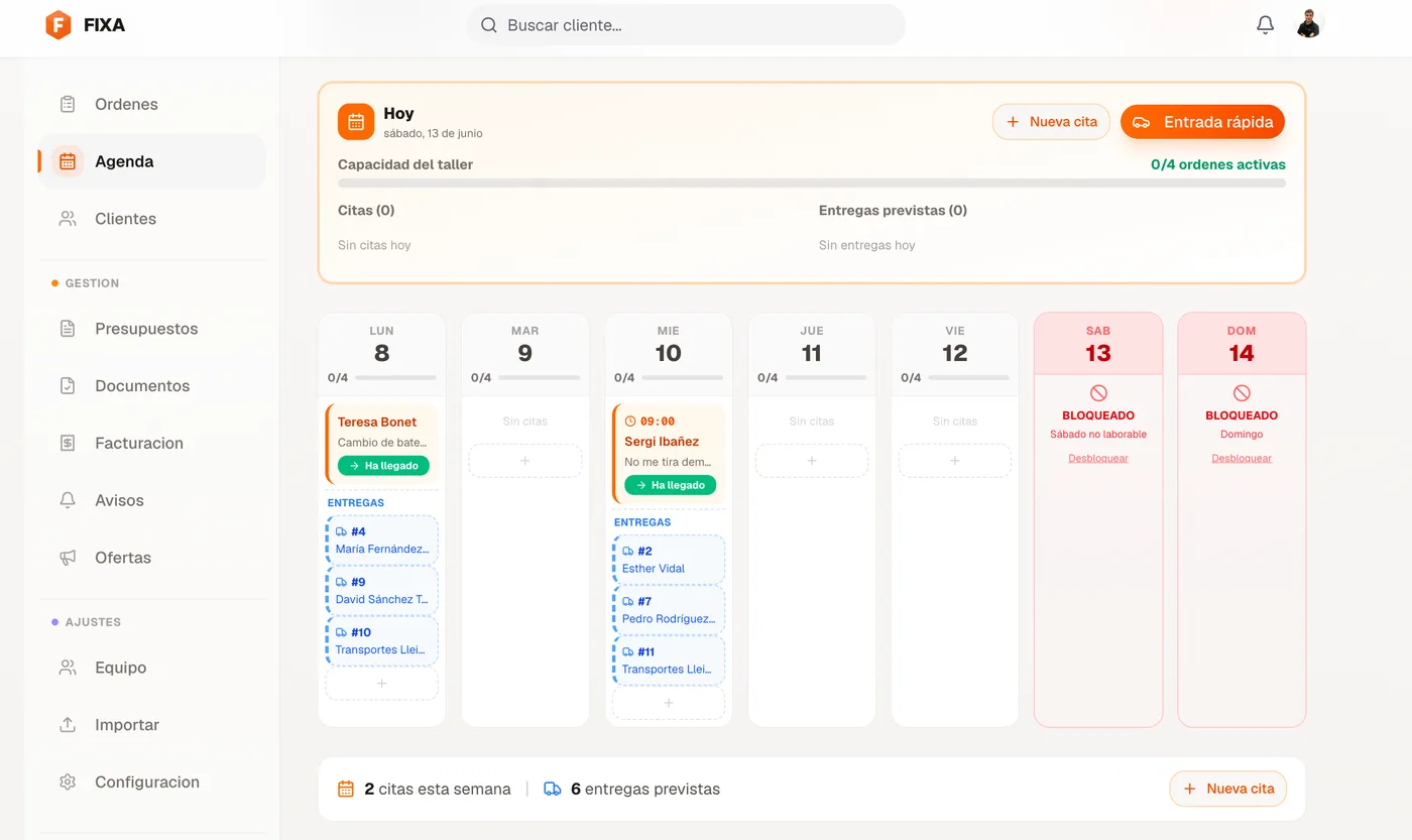 Pantalla de entrada rápida de FIXA